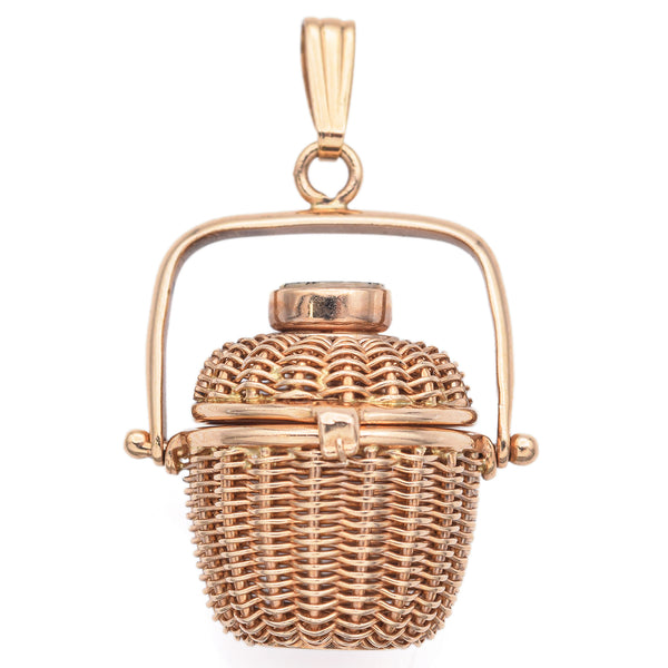 Vintage American Scrimshaw 14K Yellow Gold Nantucket Basket Charm Pendant