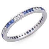 Art Deco Platinum Sapphire & Diamond Eternity Band Ring Size 6