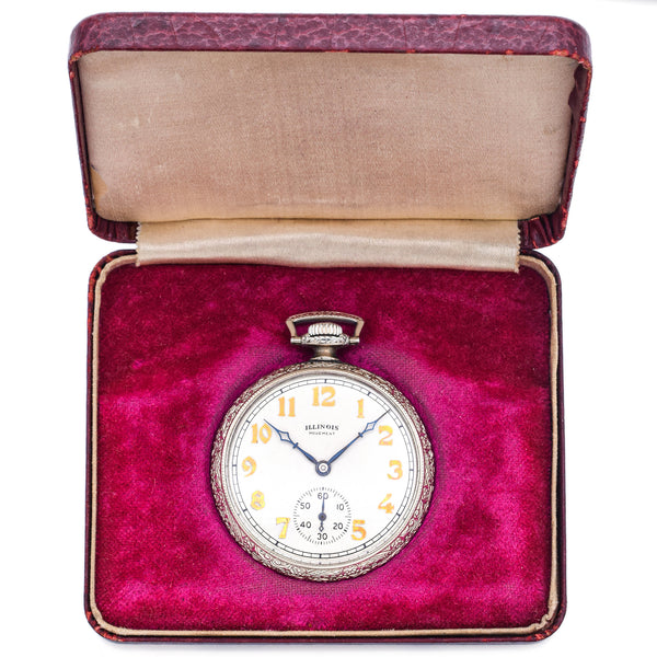 Antique 1923 Illinois Watch Co. 21J 25 Year 14K GF Size 12 Pocket Watch with Box