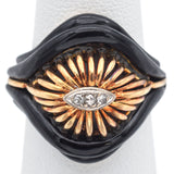 Vintage 14K Yellow Gold Black Onyx & Diamond Band Ring Size 5.5