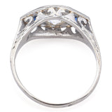 Belais Antique Art Deco 18K White Gold Lab Sapphire & 0.50ct Diamond Band Ring