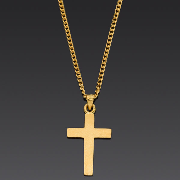 Vintage 24K Yellow Gold Cross Pendant Cable Link Chain Necklace 17 Inches