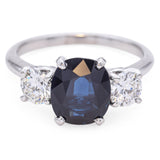 Vintage Platinum 2.71ct Sapphire & 0.96tcw Diamond Three-Stone Ring Size7.25