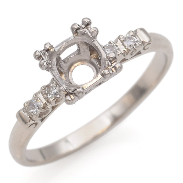 Vintage 14K White Gold Diamonds & Sapphire 5.4mm Semi-Mount Band Ring