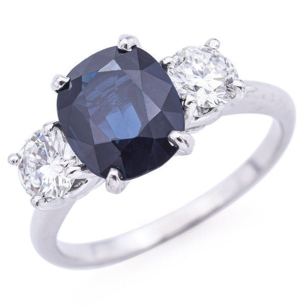 Vintage Platinum 2.71ct Sapphire & 0.96tcw Diamond Three-Stone Ring Size7.25