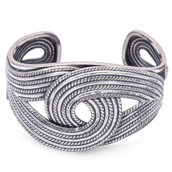 Vintage Danecraft Sterling Silver Rope Etched Interlocking Wide Cuff Bracelet