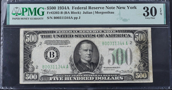 1934-A $500 Federal Reserve Note FR2202B PMG VF-30 EPQ