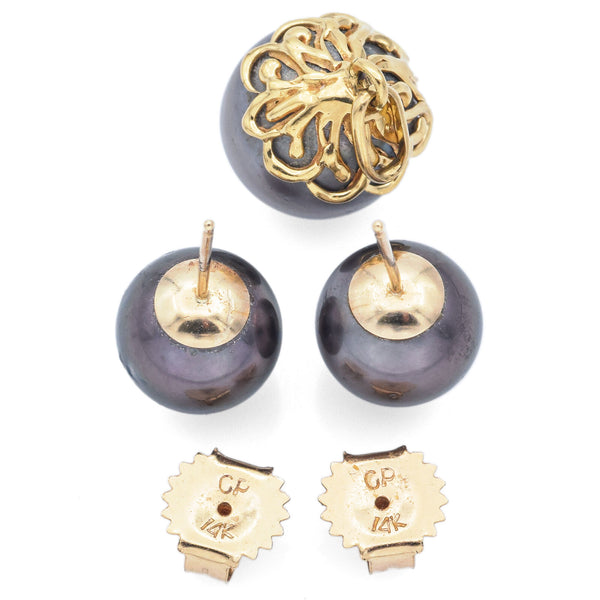 Vintage South Sea Pearl 18K Gold Pendant & 14K Gold Stud Earrings Set