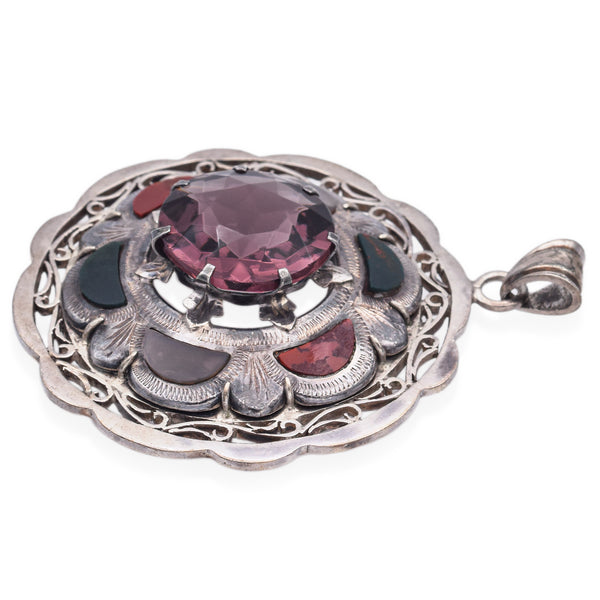 Antique Victorian Scottish Purple Paste & Agate Silver Pendant
