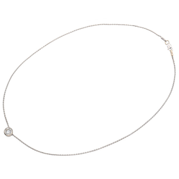 Vintage 14K White Gold 0.84 Ct Diamond Bezel Slider Pendant Necklace