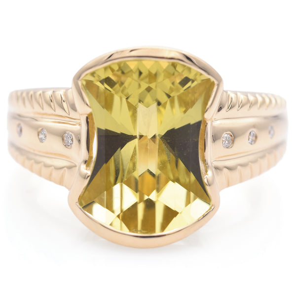 Estate 14K Yellow Gold Citrine & Diamond Round Cocktail Ring