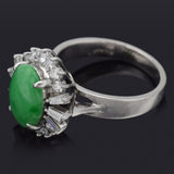 Vintage Platinum Green Jade & 0.57 TCW Diamond Cocktail Ring