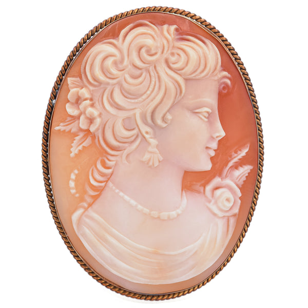 Antique 18K Yellow Gold Cameo Shell Brooch Pin Pendant