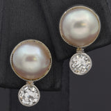 Vintage 14K White Gold Sea Pearl & 0.44 TCW Old Euro Diamond Screw Back Earrings