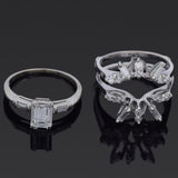 Estate 1.12 TCW Diamond 18K Gold Ring & 14K Gold Enhancer Guard Set