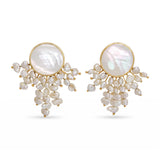 Vintage 14k Yellow Gold Mother of Pearl and Pearl Fringe Statement Earrings