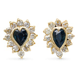 Vintage 12k Yellow Gold Sapphire & Diamond Halo Stud Earrings