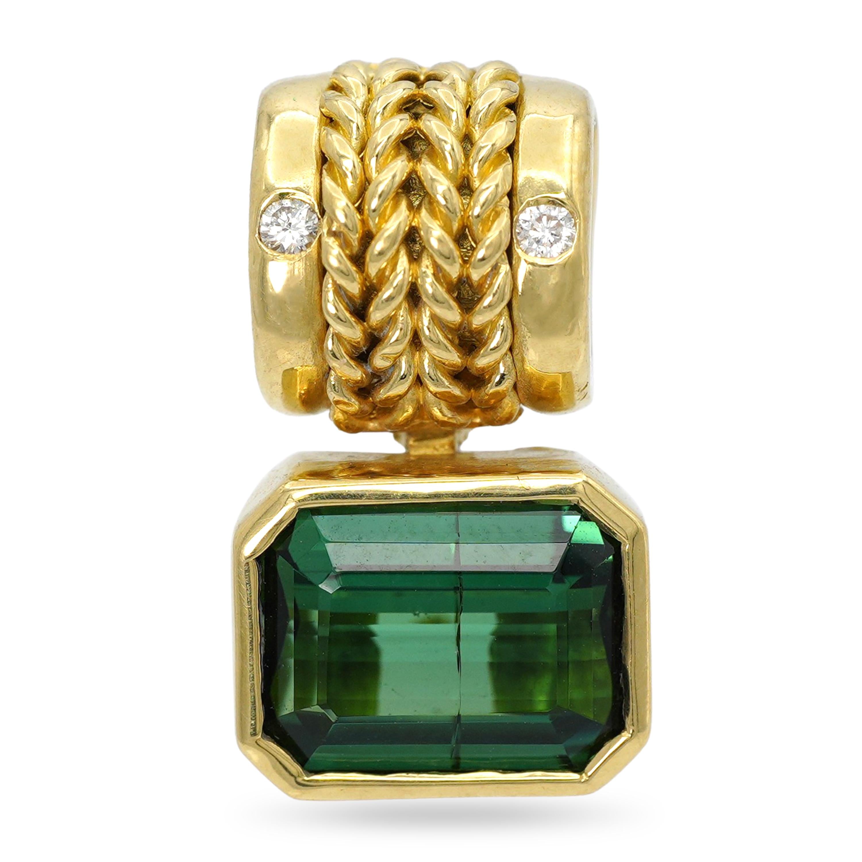H. Stern 18k Yellow Gold Green Tourmaline and Diamond Pendant