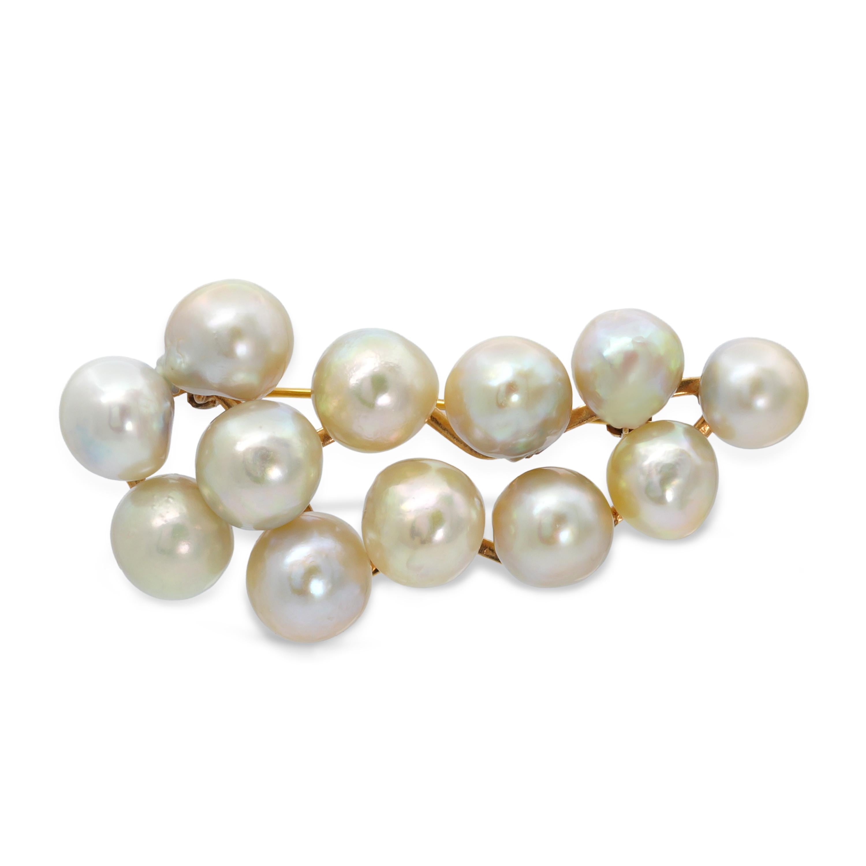 Vintage Ming's 14k Yellow Gold Pearl Brooch