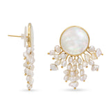 Vintage 14k Yellow Gold Mother of Pearl and Pearl Fringe Statement Earrings