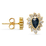 Vintage 12k Yellow Gold Sapphire & Diamond Halo Stud Earrings
