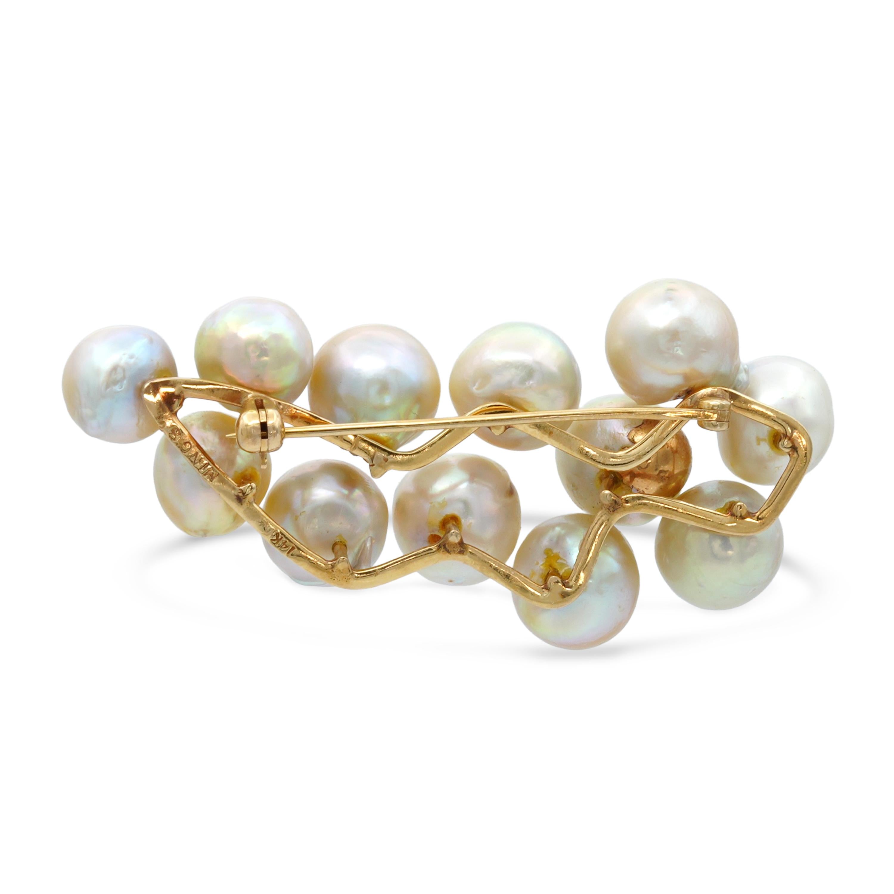 Vintage Ming's 14k Yellow Gold Pearl Brooch