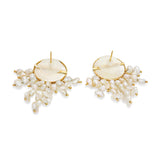Vintage 14k Yellow Gold Mother of Pearl and Pearl Fringe Statement Earrings