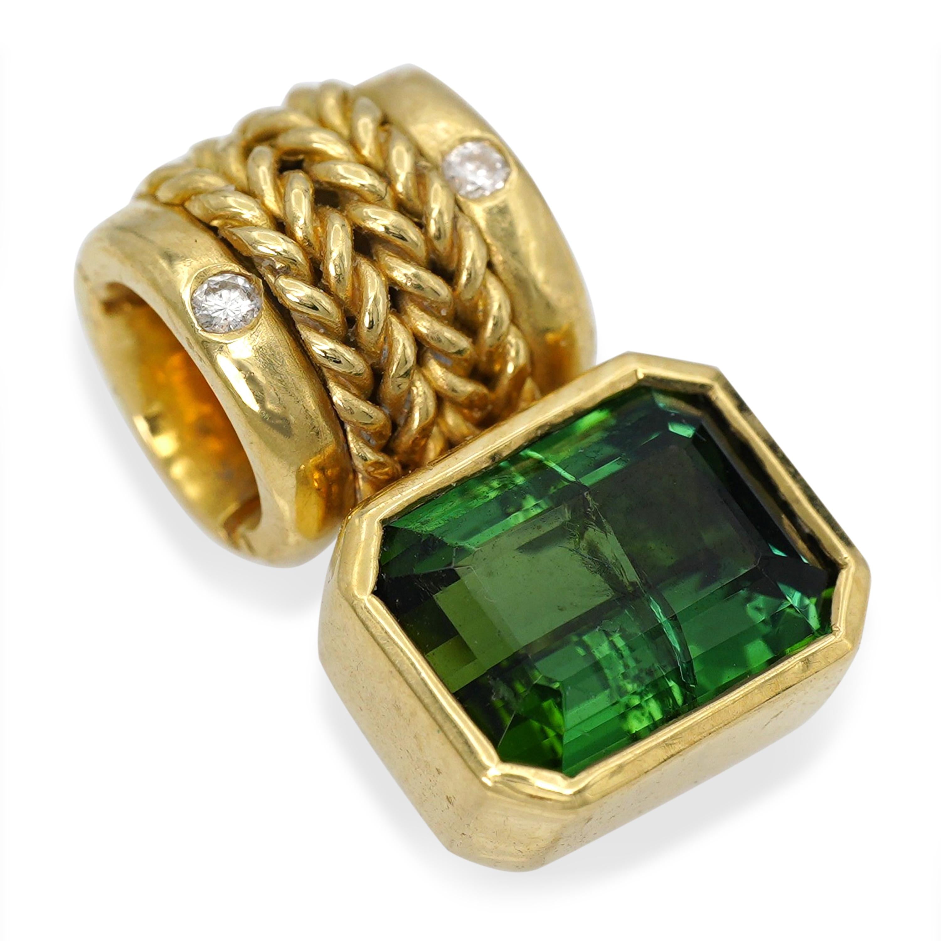 H. Stern 18k Yellow Gold Green Tourmaline and Diamond Pendant