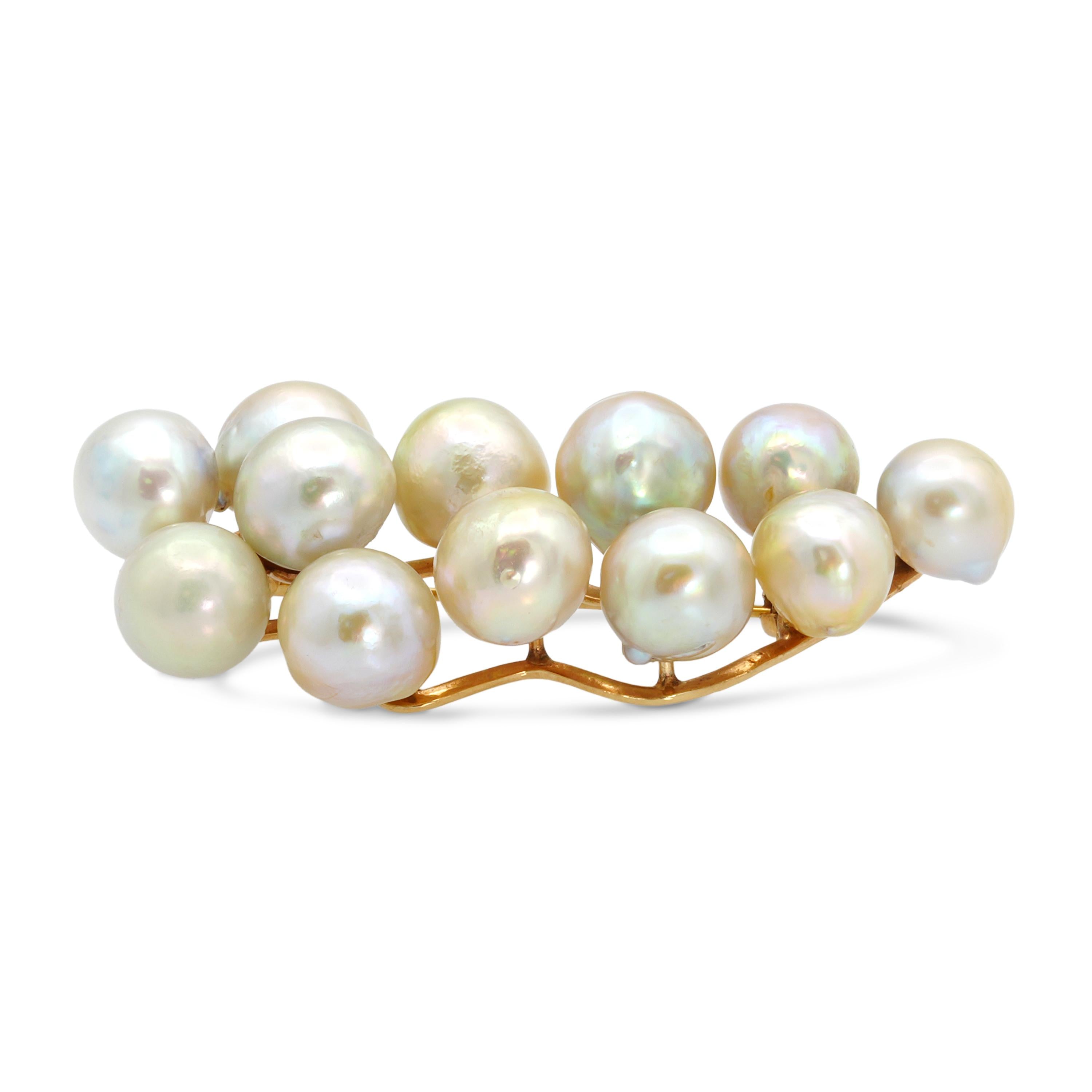 Vintage Ming's 14k Yellow Gold Pearl Brooch