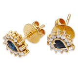 Vintage 12k Yellow Gold Sapphire & Diamond Halo Stud Earrings