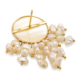 Vintage 14k Yellow Gold Mother of Pearl and Pearl Fringe Statement Earrings
