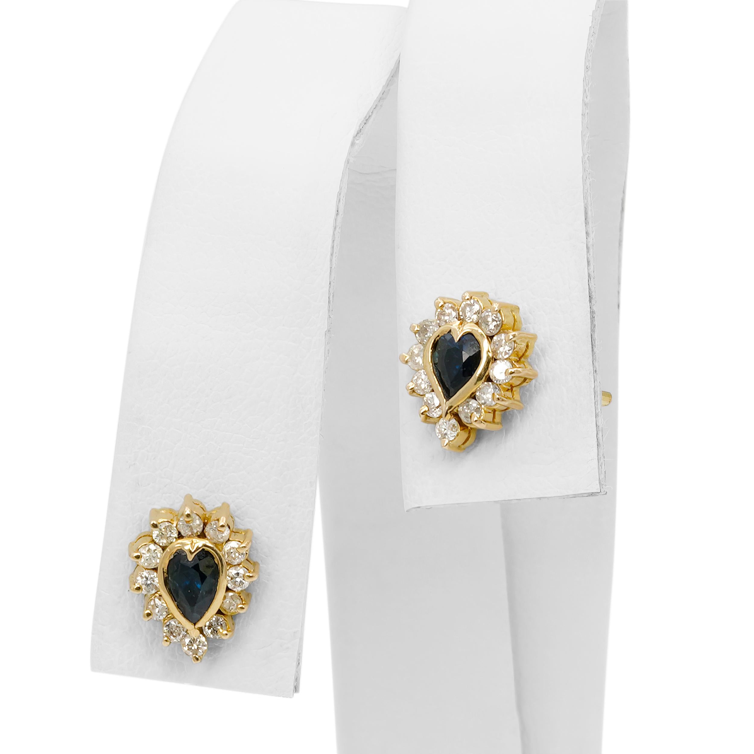 Vintage 12k Yellow Gold Sapphire & Diamond Halo Stud Earrings