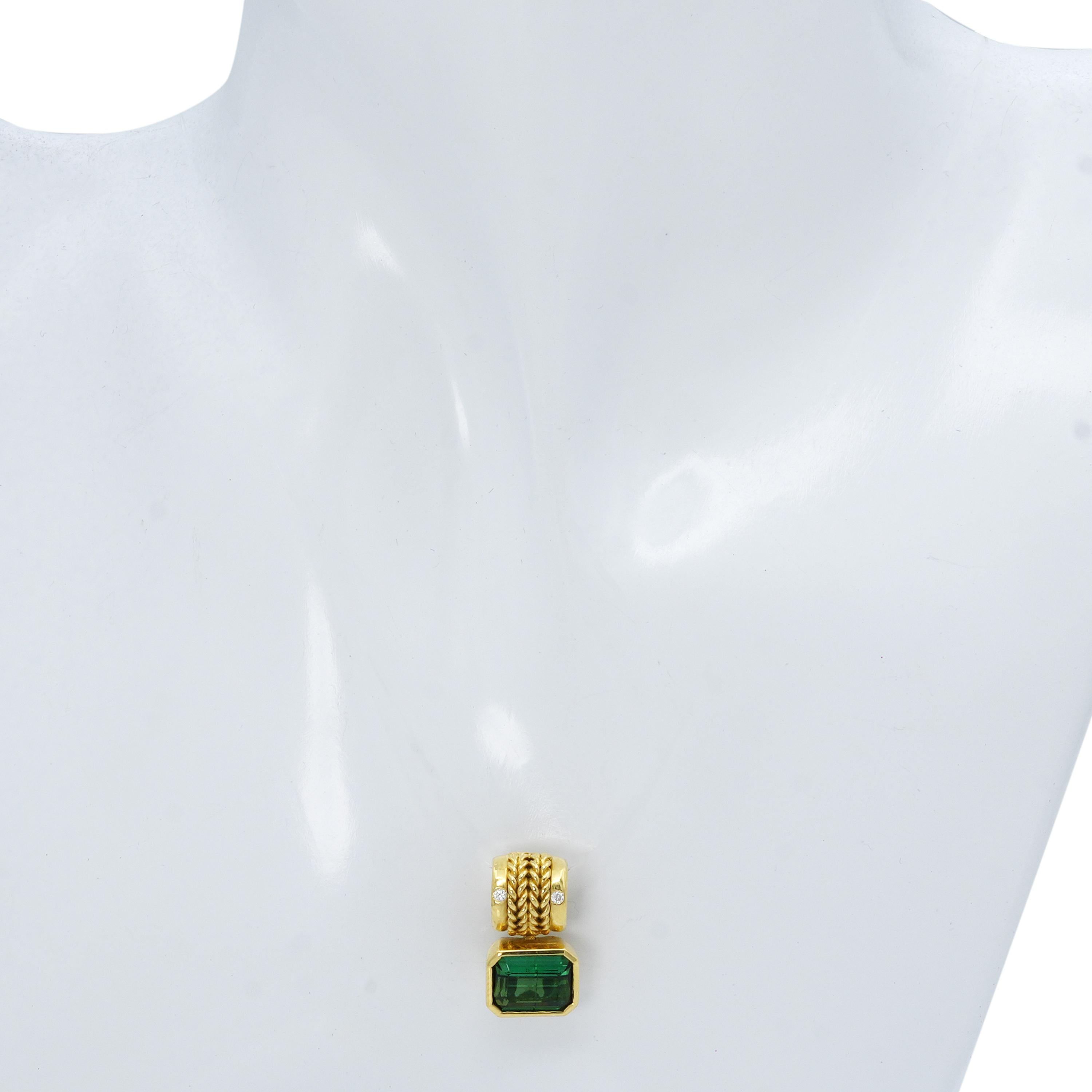 H. Stern 18k Yellow Gold Green Tourmaline and Diamond Pendant