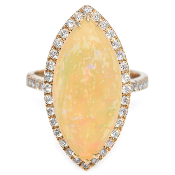 Estate 14K Gold 4.47Ct Fire Opal & 0.84 TCW Diamond Marquise Cocktail Ring Size9