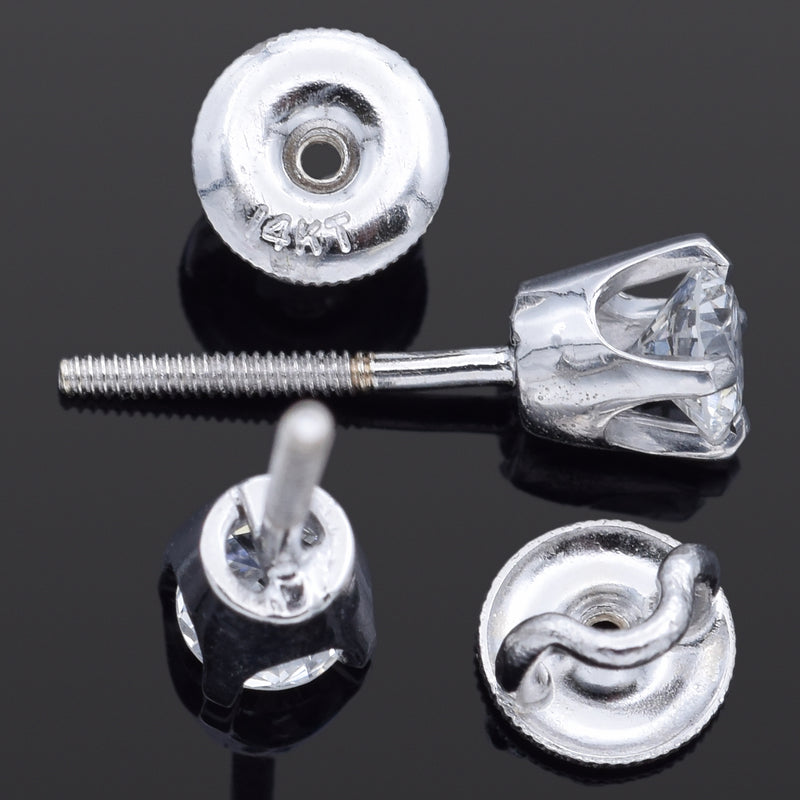 Vintage 14K White Gold 0.50 TCW Diamond Round Screw-Back Stud Earrings 4 mm