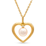 Mikimoto 18k Yellow Gold Cultured Pearl and Diamond Heart Necklace