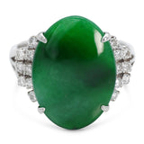 Vintage White Gold 7.23ct Imperial Green Jadeite Jade & Diamond Ring