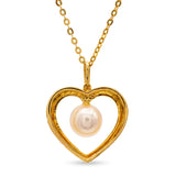 Mikimoto 18k Yellow Gold Cultured Pearl and Diamond Heart Necklace