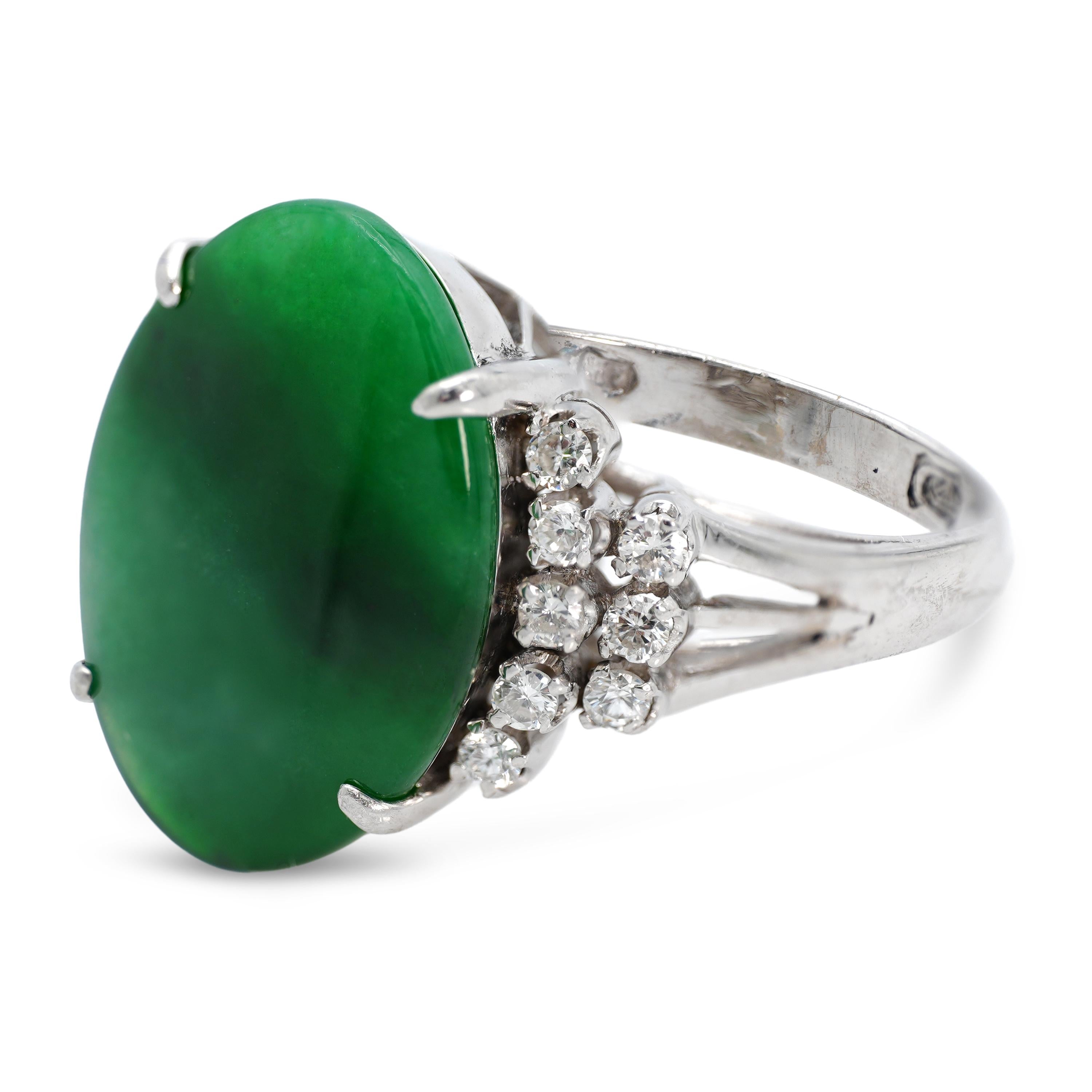 Vintage White Gold 7.23ct Imperial Green Jadeite Jade & Diamond Ring