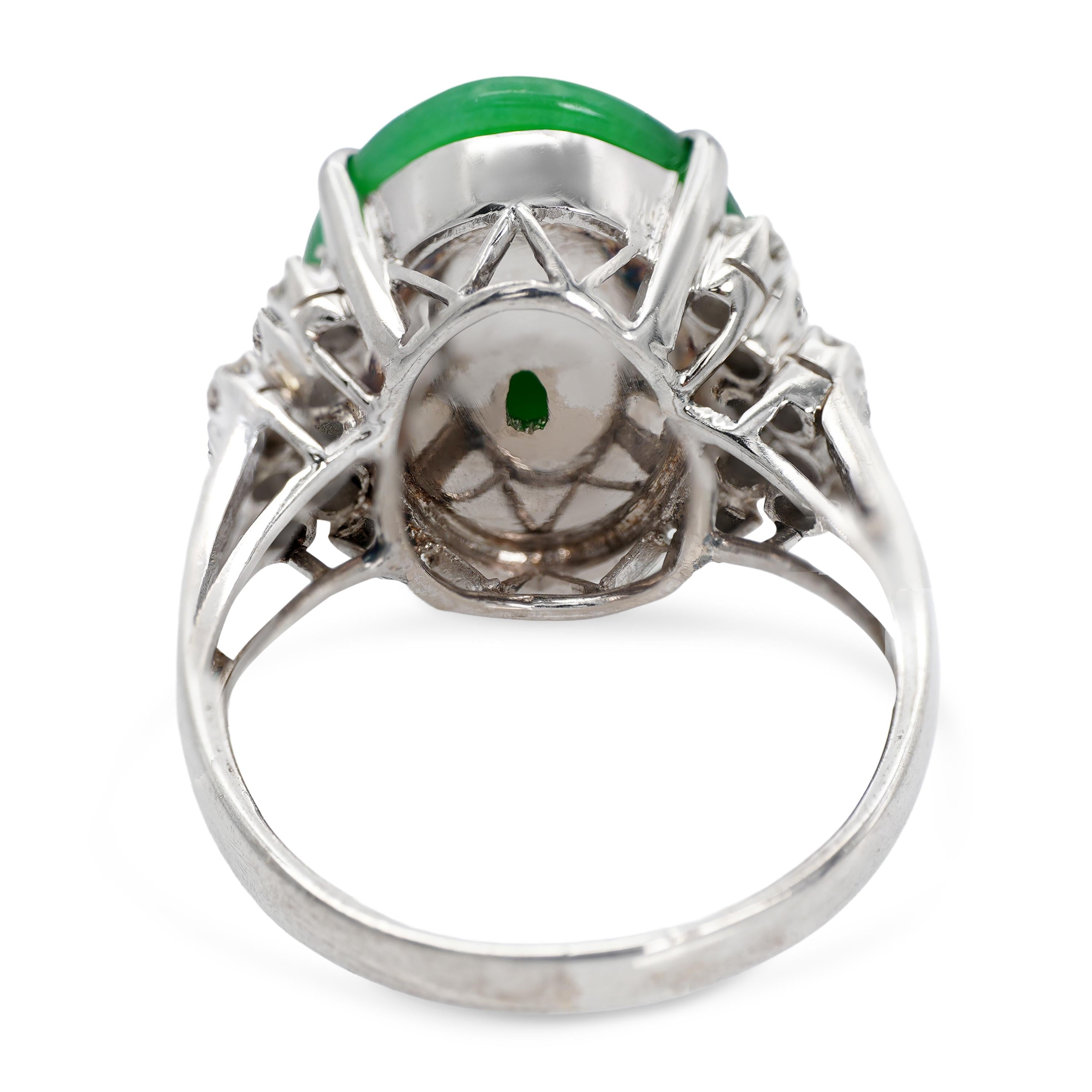 Vintage White Gold 7.23ct Imperial Green Jadeite Jade & Diamond Ring