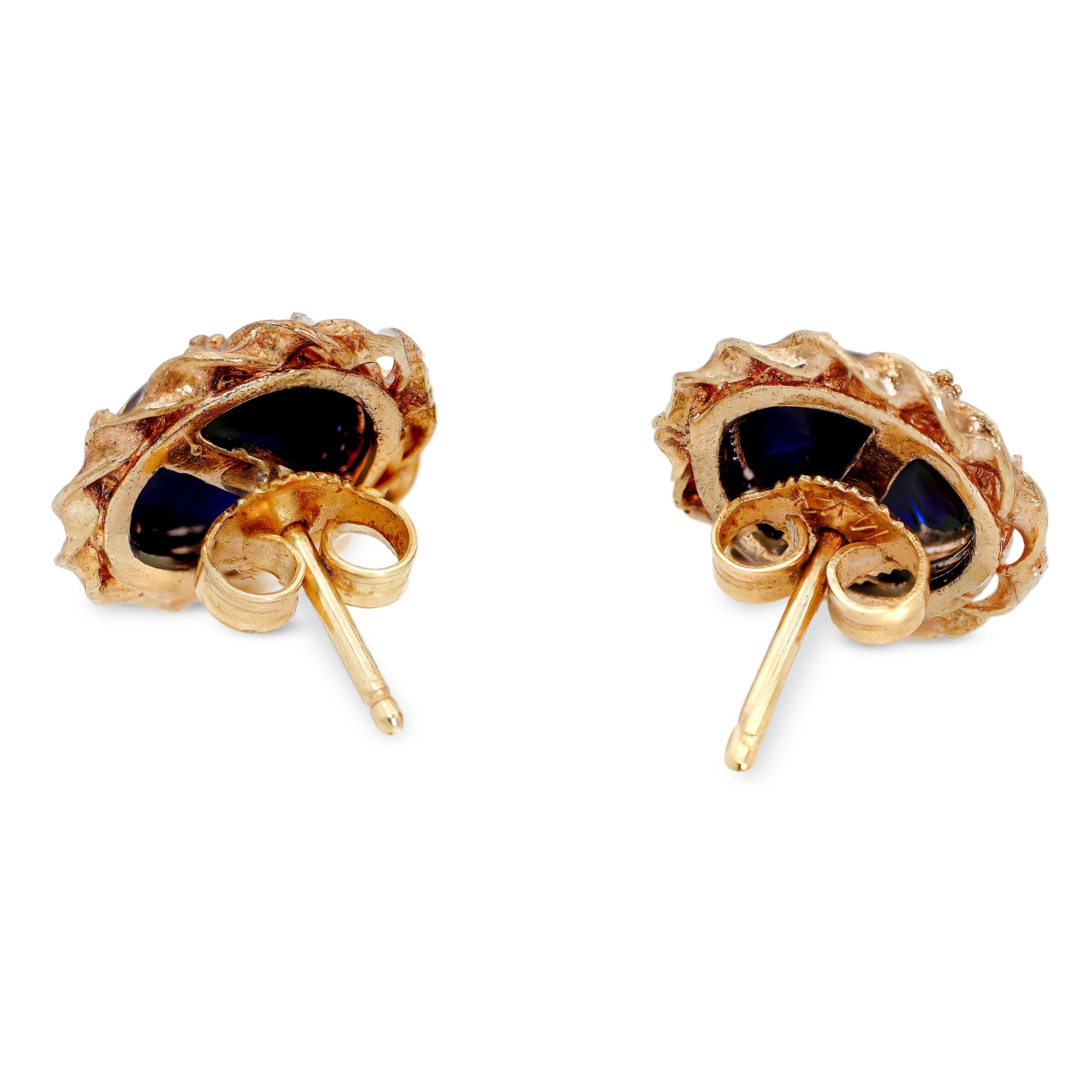 Vintage 14k Yellow Gold Enamel Painted Stud Earrings