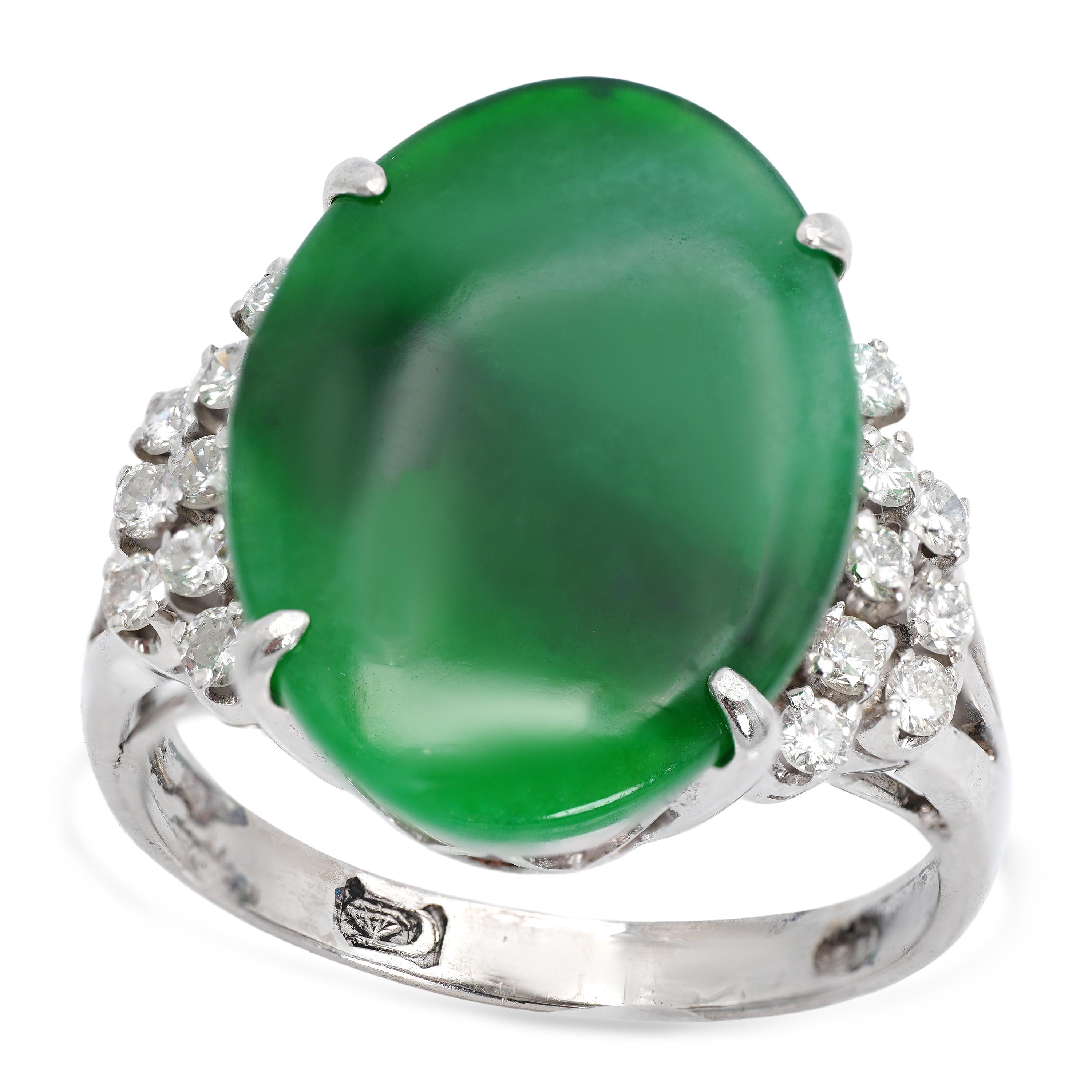 Vintage White Gold 7.23ct Imperial Green Jadeite Jade & Diamond Ring