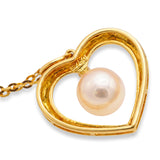 Mikimoto 18k Yellow Gold Cultured Pearl and Diamond Heart Necklace