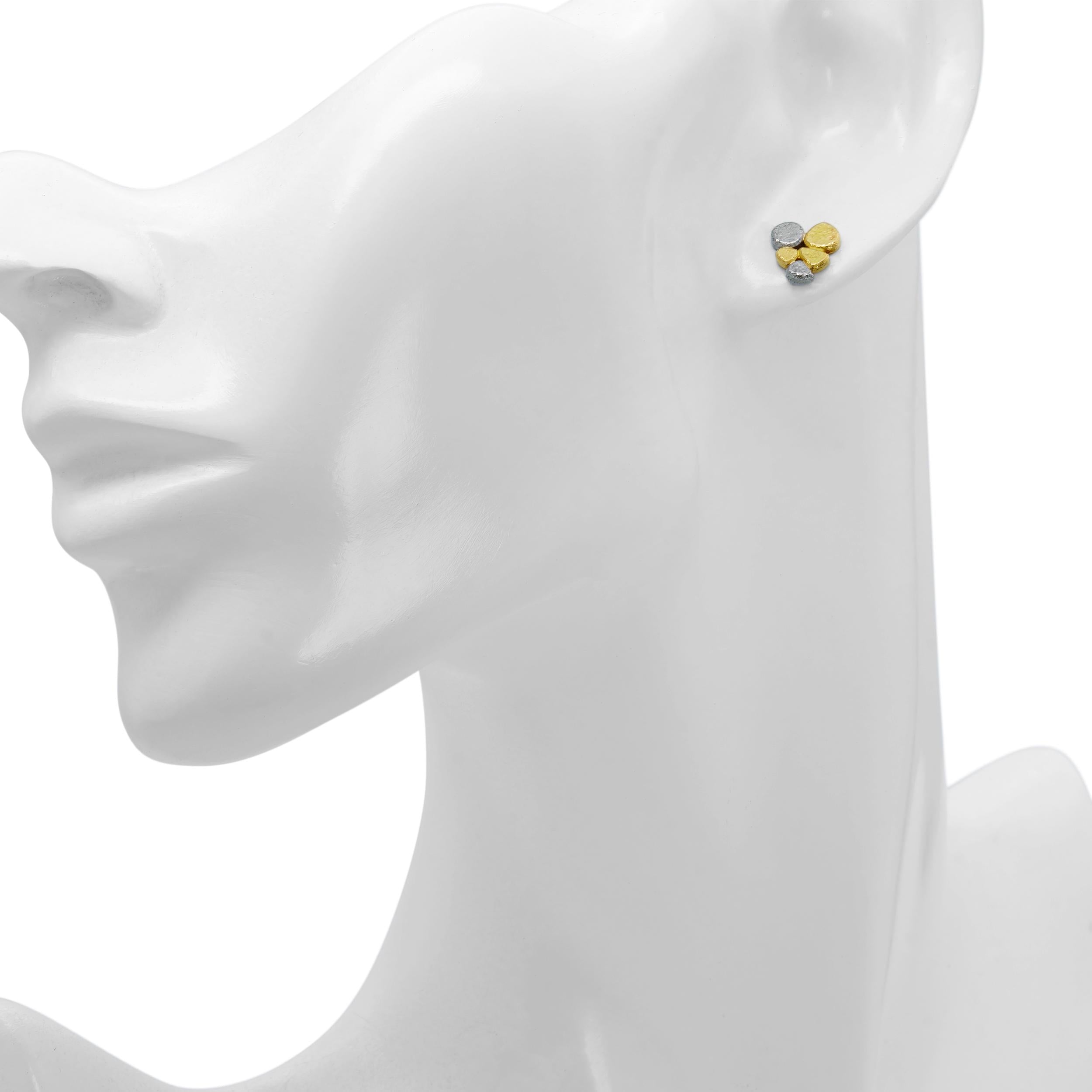 Vintage 18k Yellow Gold and Palladium Free Form Cluster Earrings