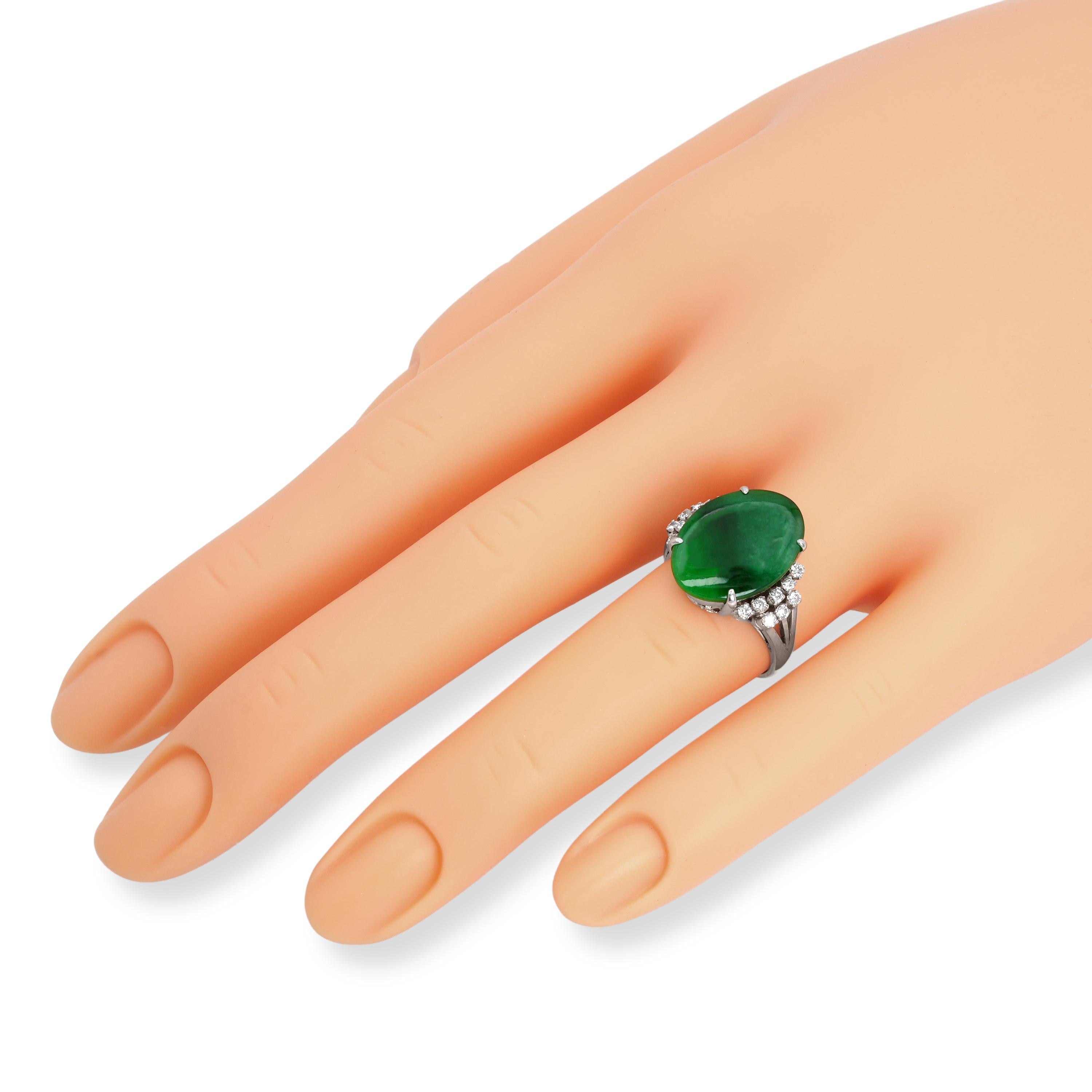 Vintage White Gold 7.23ct Imperial Green Jadeite Jade & Diamond Ring