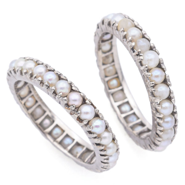 Lot of 2 Vintage 13K White Gold Pearl Eternity Band Rings Size 4