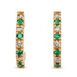 Vintage 14k Emerald and Diamond Open Hoop Earrings