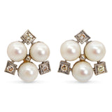 Vintage 14k White Gold Diamond and Pearl Earrings