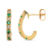 Vintage 14k Emerald and Diamond Open Hoop Earrings