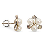 Vintage 14k White Gold Diamond and Pearl Earrings